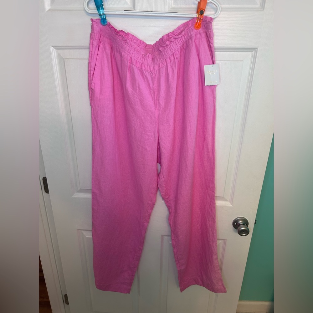 Charter Club Pink Wide Leg Linen Pants - Picture 2 of 5